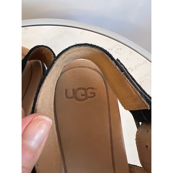UGG Women's Braelynn
Platform Slingback Sandals. Black patent leather suede SZ 9 - Picture 7 of 10